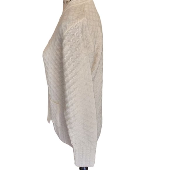 Vintage Portia Sweater Women's Size M White Knit Long Sleeve Button Pockets - Picture 9 of 12